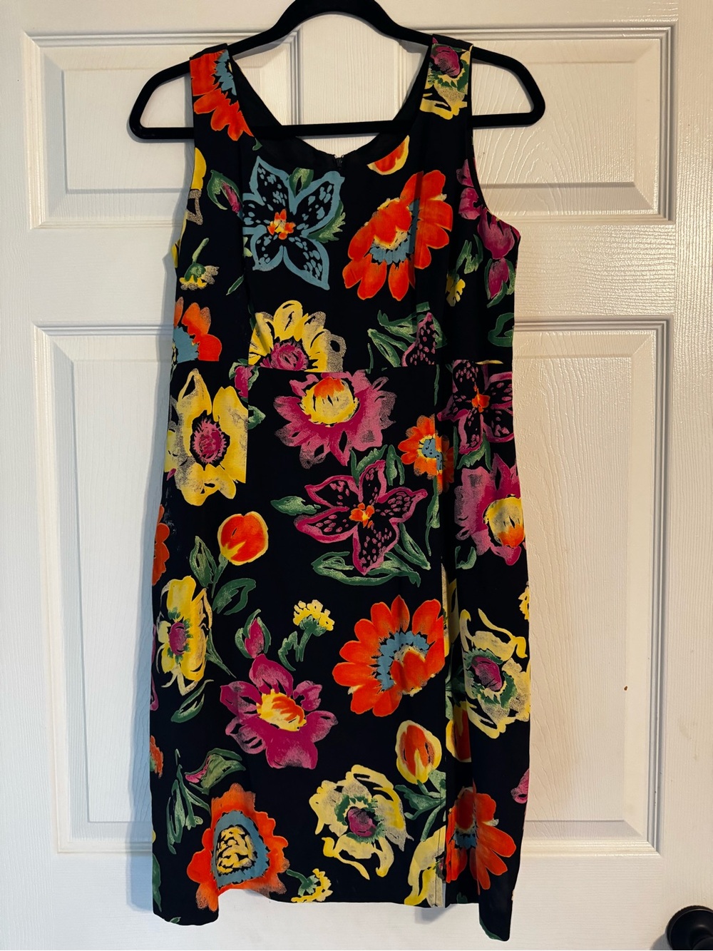 Rabbit Rabbit Rabbit Black Floral Sleeveless Shift Dress with Bright Blooms